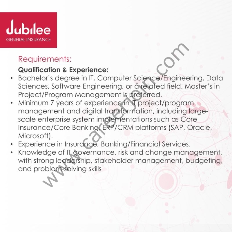 Jubilee General Insurance Company Jobs Senior Project Management Officer 2