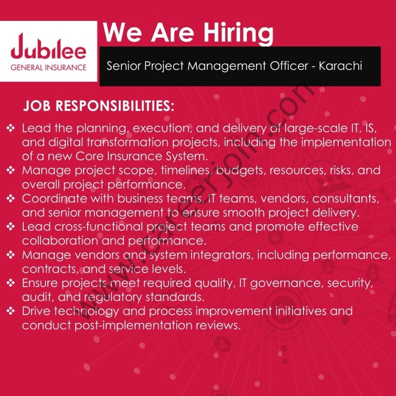 Jubilee General Insurance Company Jobs Senior Project Management Officer 1