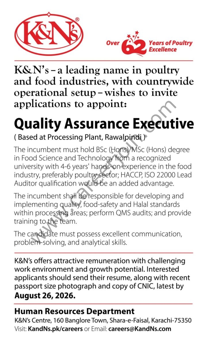 K&N's Pakistan Jobs Quality Assurance Executive 1