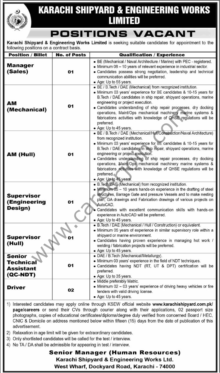 Karachi Shipyard & Engineering Works Ltd Jobs 16 August 2026 Dawn 1