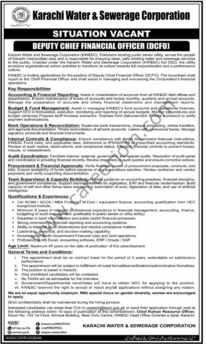 Karachi Water & Sewerage Corp Jobs 16 August 2026 Dawn 1
