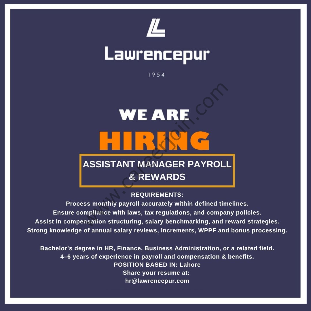 Lawrencepur Jobs Assistant Manager Payroll & Rewards 1