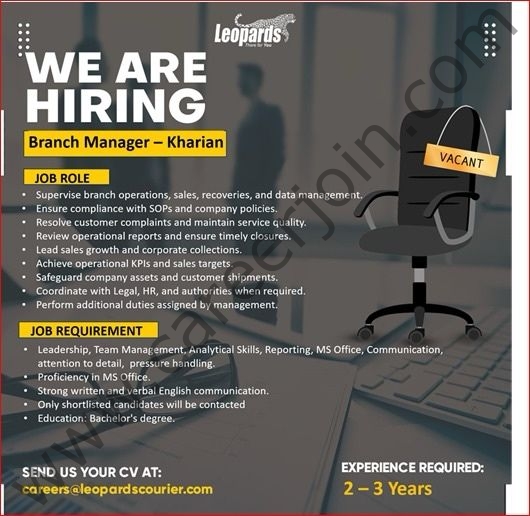 Leopards Courier Jobs Branch Manager 1