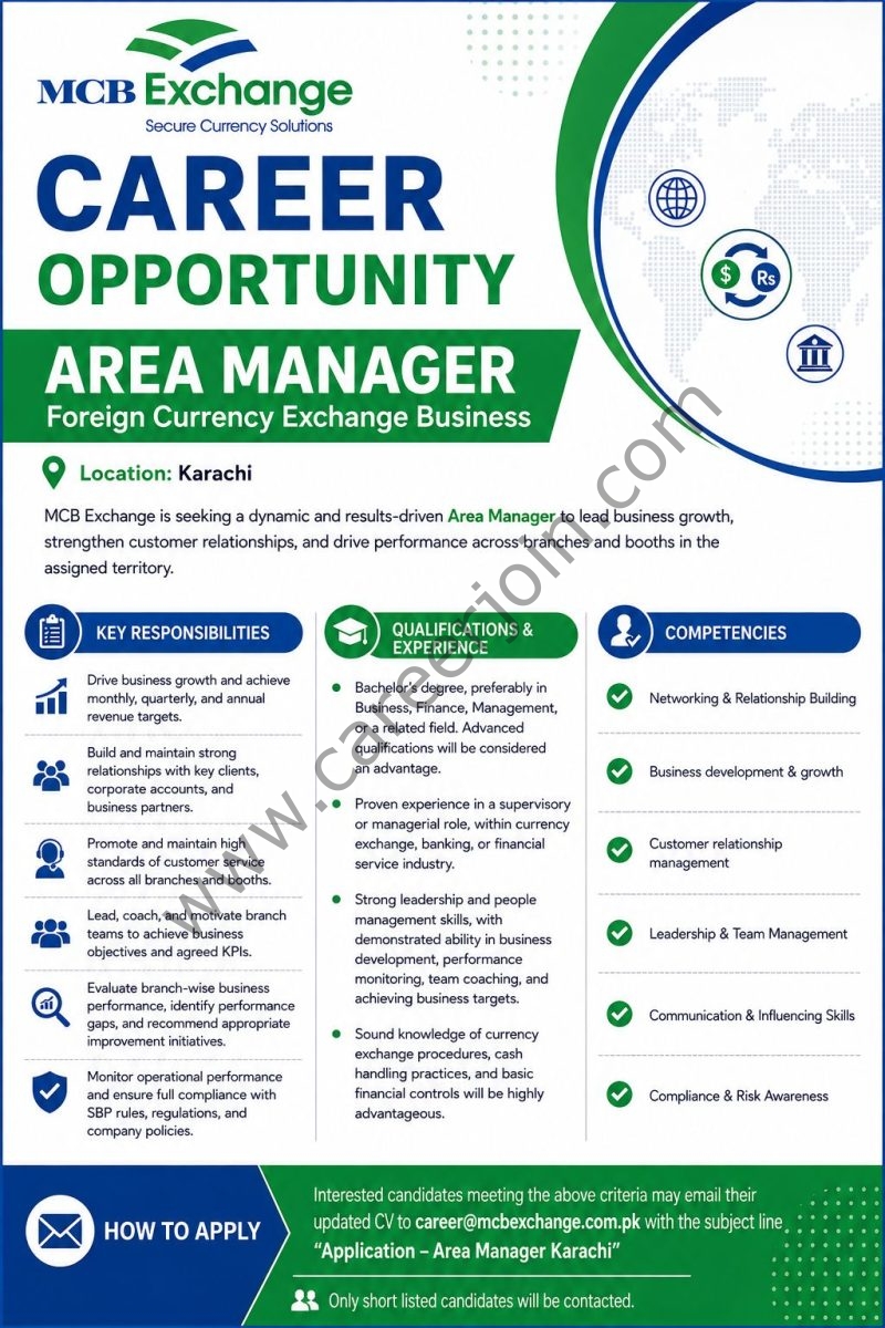 MCB Exchange Company Pvt Ltd Jobs Area Manager 1