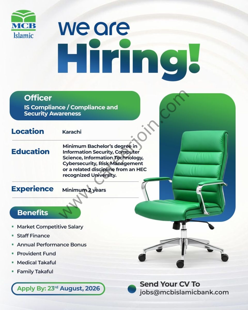 MCB Islamic Bank Jobs Officer IS Compliance / Compliance and Security Awareness 1