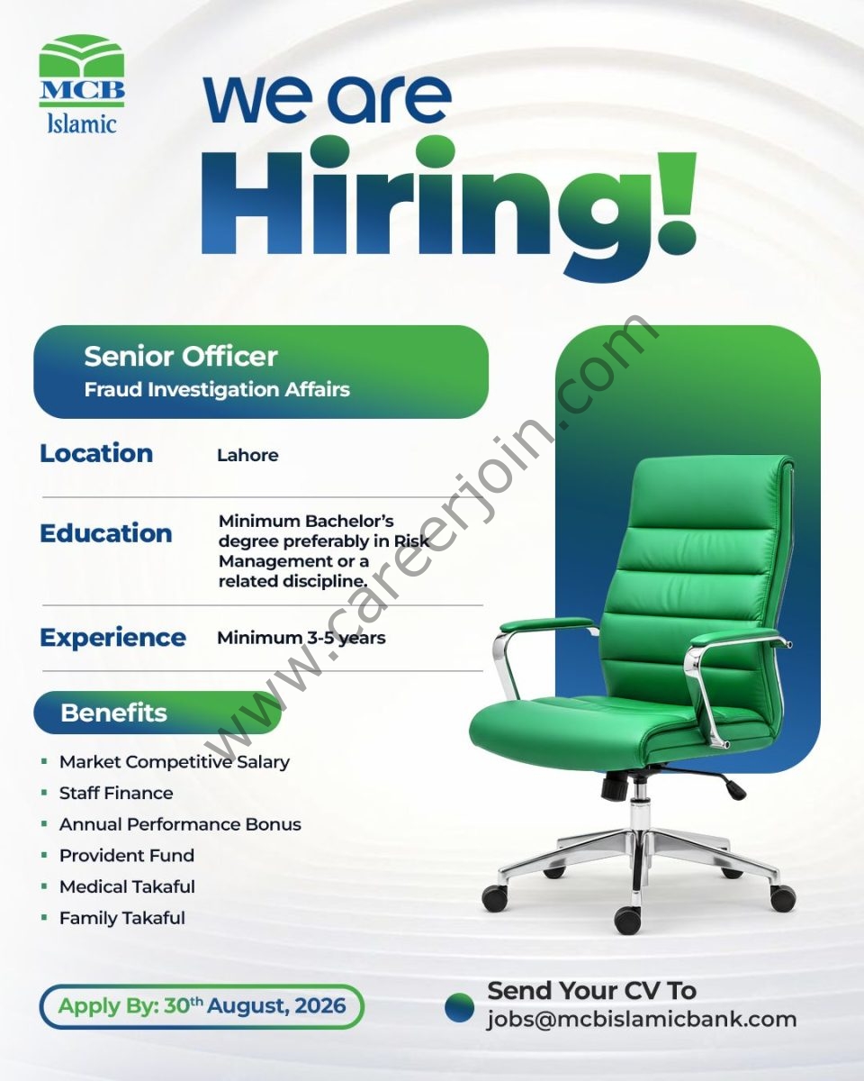 MCB Islamic Bank Jobs Senior Officer Fraud Investigation Affairs 1