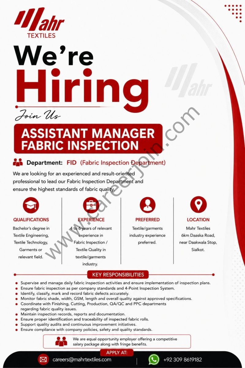 Mahr Textiles Jobs Assistant Manager Fabric Inspection 1