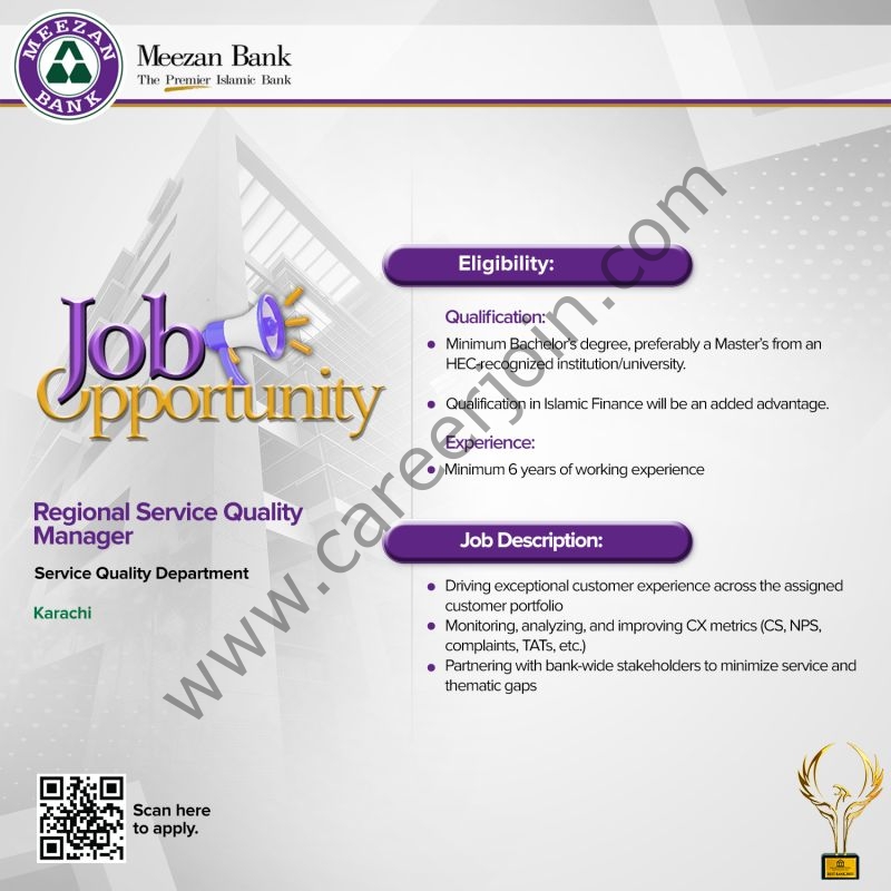 Meezan Bank Limited Jobs Regional Service Quality Manager 1