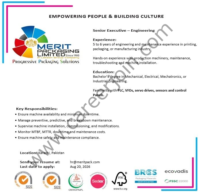 Merit Packaging Limited Jobs Senior Executive Engineering 1