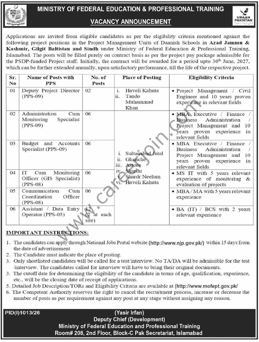Ministry of Federal Education & Professional Training Jobs 02 August 2026 Dawn 1