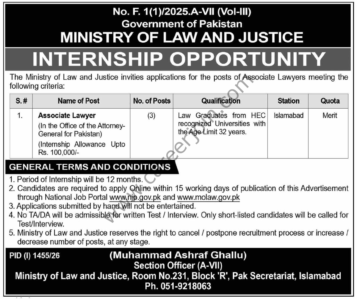 Ministry of Law & Justice Jobs 16 August 2026 Dawn 1