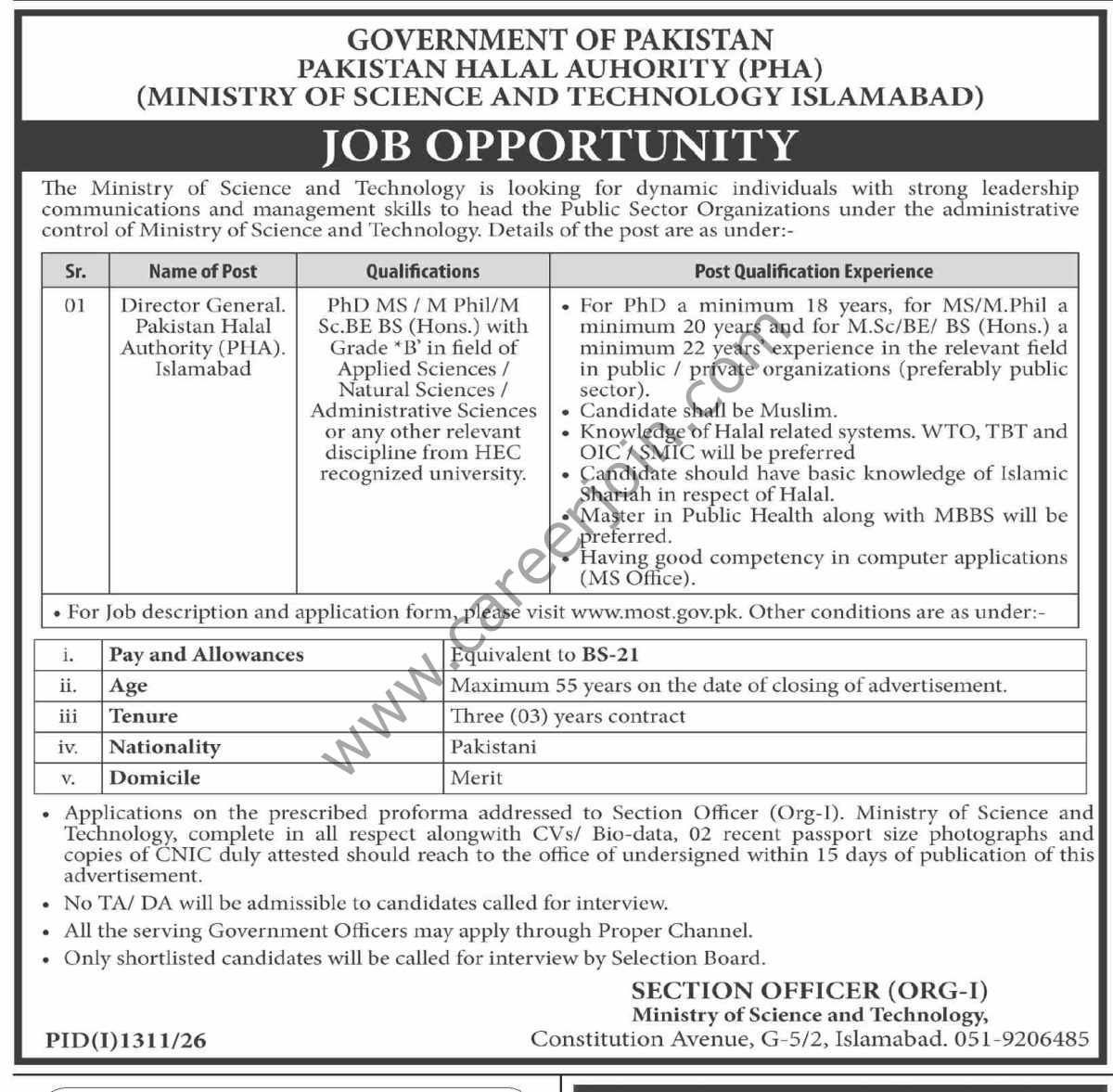 Ministry of Science & Technology Islamabad Jobs 09 August 2026 Dawn 1