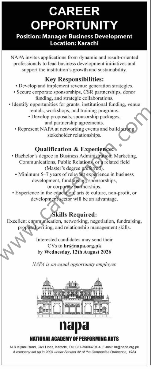 National Academy of Performing Arts NAPA Jobs 02 August 2026 Dawn 1