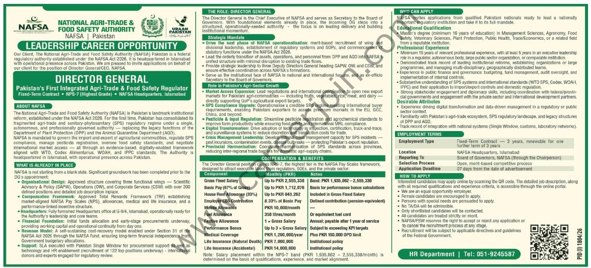 National Agri-Trade & Food Saftey Authority NAFSA Jobs 23 August 2026 Dawn 1