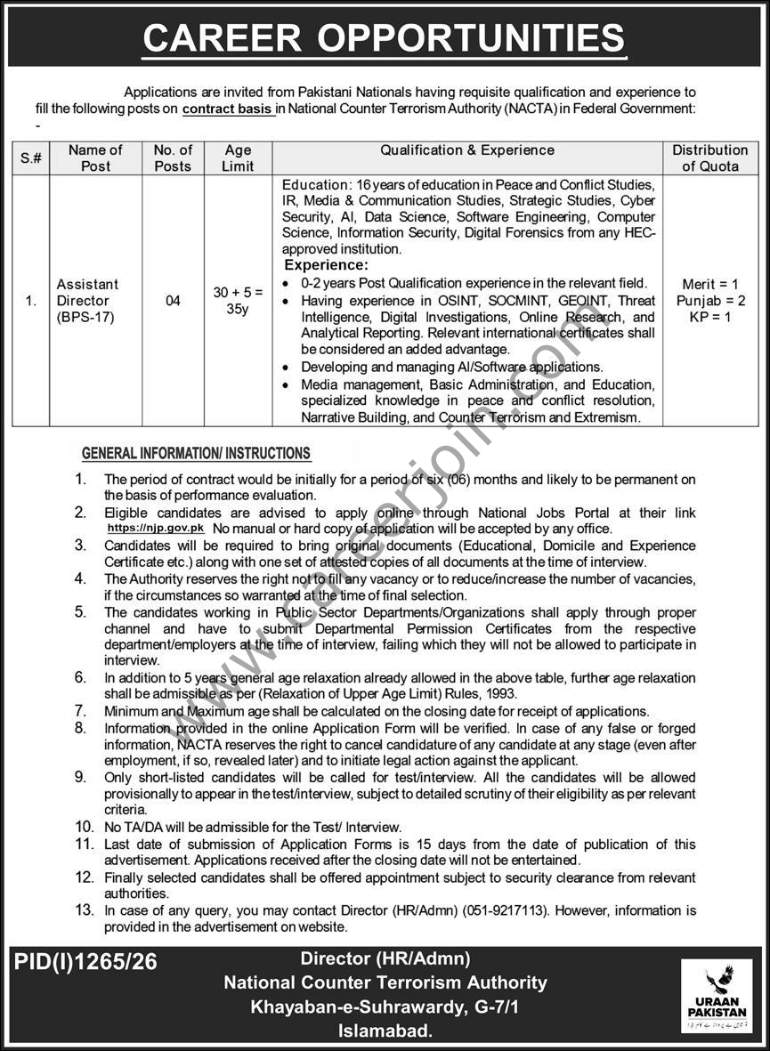 National Counter Terrorism Authority Jobs 09 August 2026 Express 1