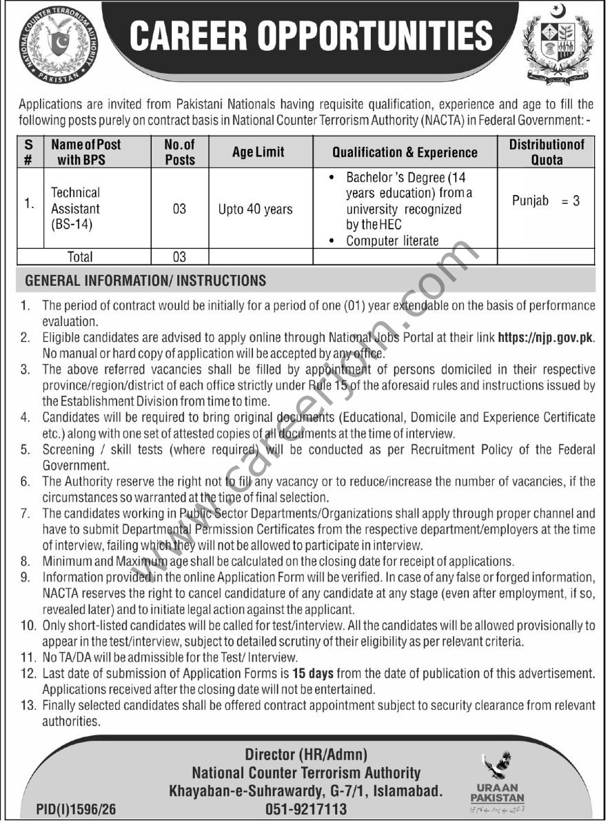National Counter Terrorism NACTA Jobs 20 August 2026 Express Tribune 1
