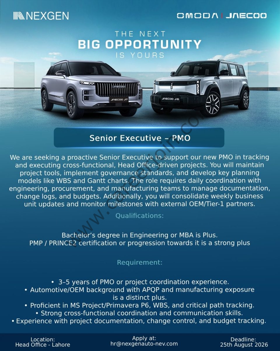 NexGen Auto Pvt Ltd Jobs Senior Executive PMO 1