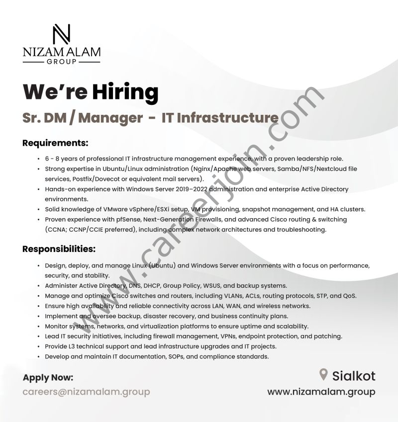 Nizam Alam Group Jobs IT Infrastructure Manager 1