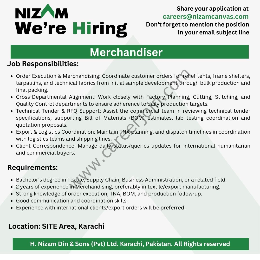 Nizam Sons Jobs Merchandiser 1