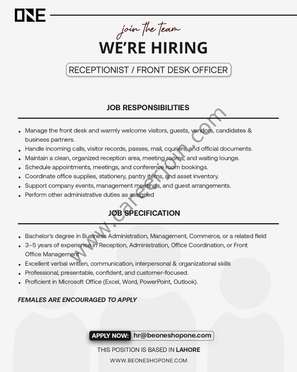 One life Apparel Pvt Ltd Jobs Receptionist / Front Desk Officer 1