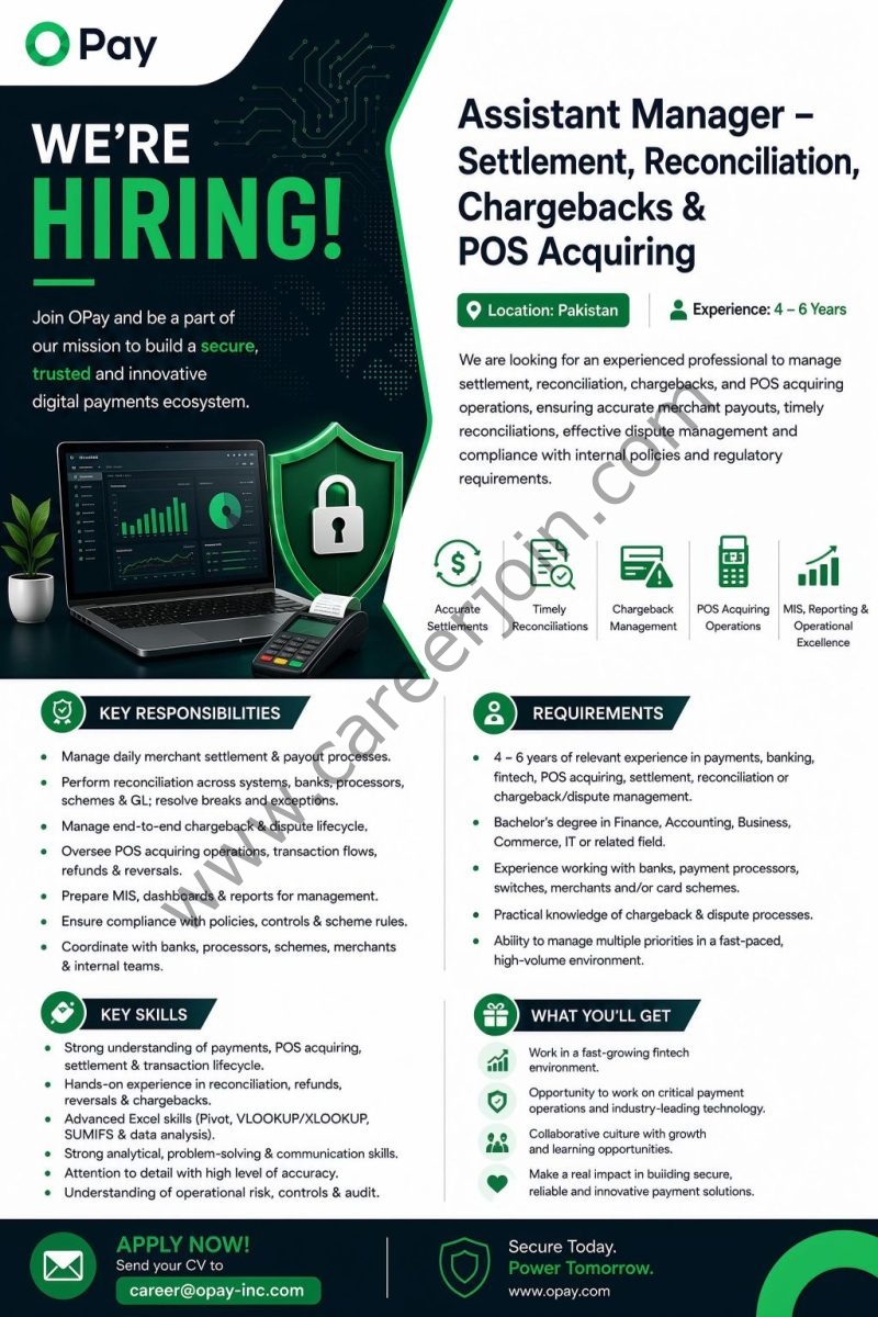 Opay Inc Jobs Assistant Manager Settlement  Reconciliation Chargebacks & POS Acquiring 1