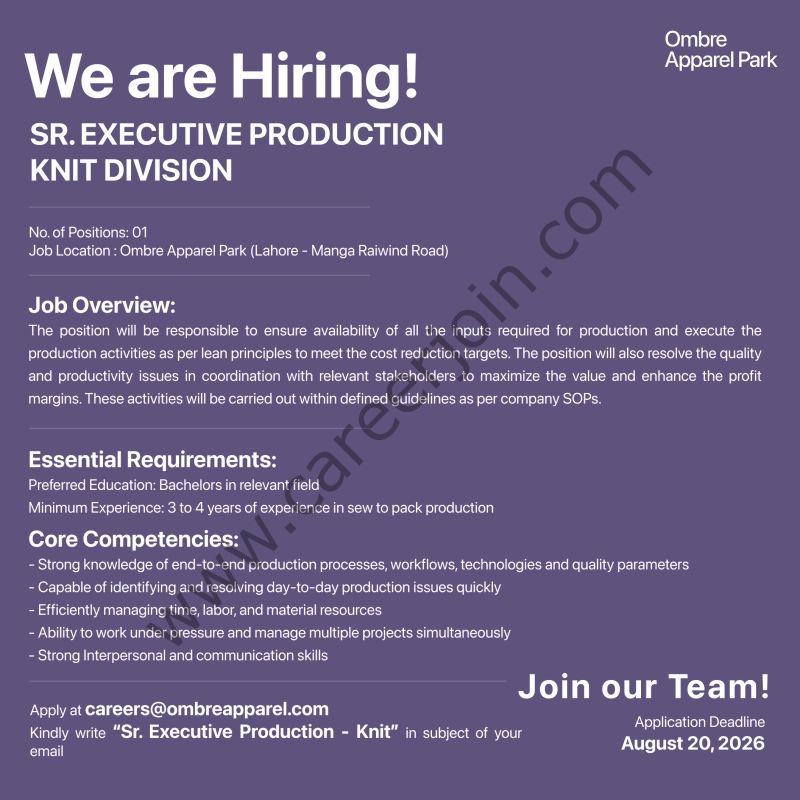 Ombre Apparel Park Jobs Sr Executive Production 1