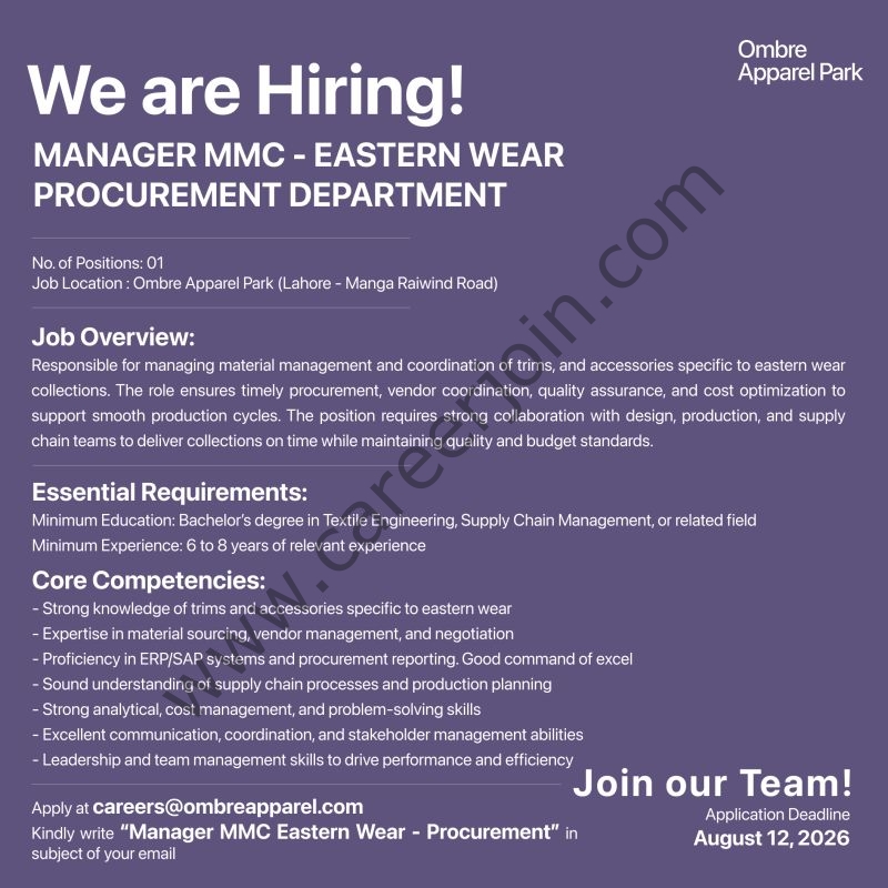 Ombre Apparel Park Jobs Manager MMC Eastern Wear 1