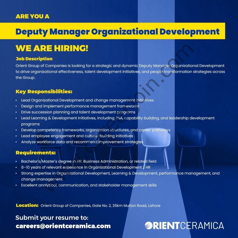 Orient Group of Companies Jobs Deputy Manager Organizational Development 1