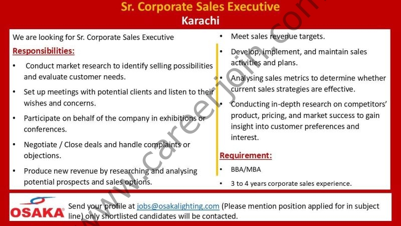 Osaka Lighting Jobs Senior Corporate Sales Executive 1