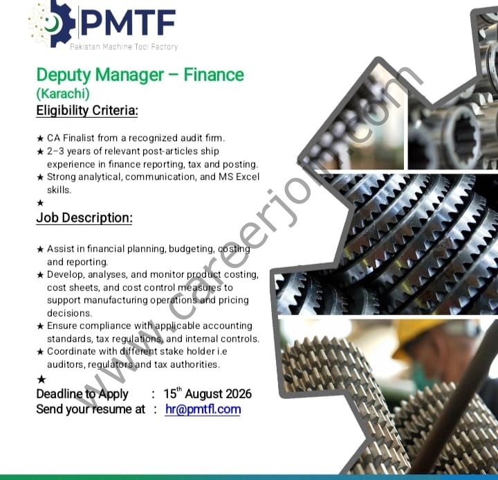 PMTF (Pakistan Machine Tool Factory) Jobs Deputy Manager Finance 1