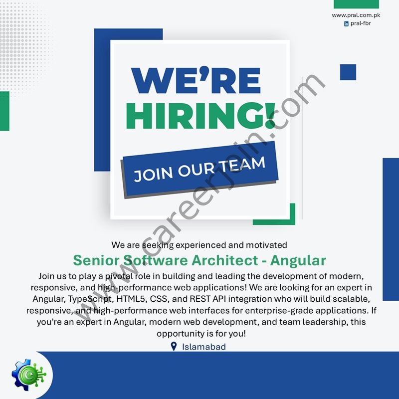Pakistan Revenue Automation (Pvt) Limited PRAL Jobs Senior Software Architect Angular 1