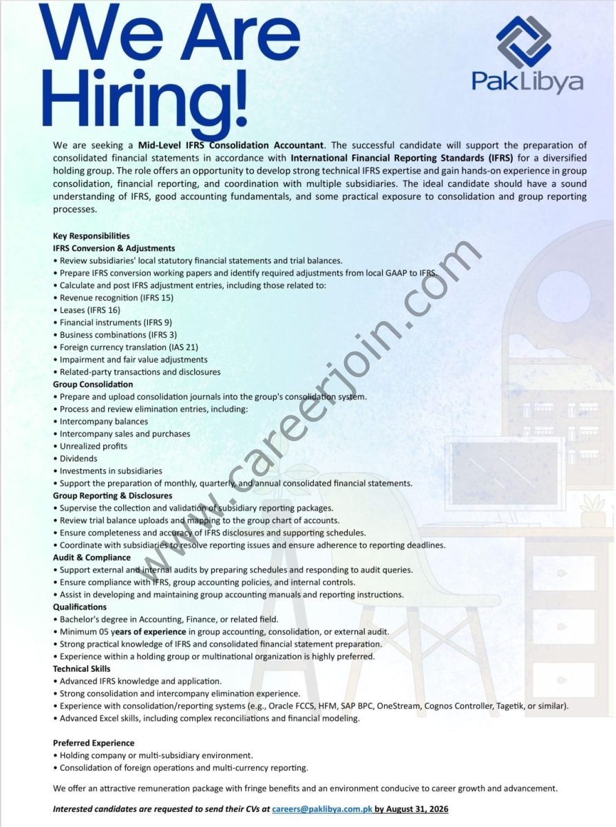 Pak Libya Holding Company Jobs Mid-Level IFRS Consolidation Accountant 1