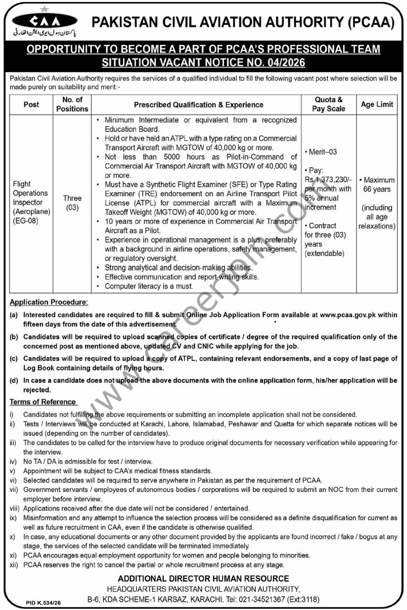 Pakistan Civil Aviation Authority PCAA Jobs 19 August 2026 Dawn 1