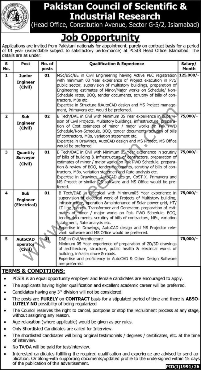 Pakistan Council Of Scientific Industrial Research PCSIR Jobs 30 August 2026 Express 1