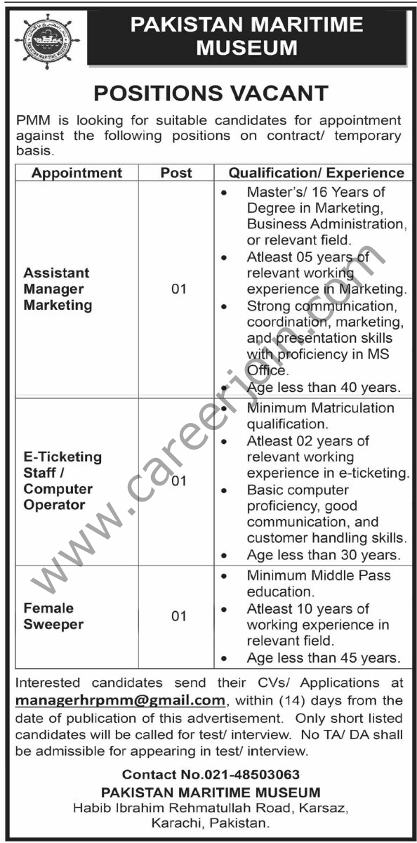 Pakistan Maritime Museum PMM Jobs 23 August 2026 Dawn 1