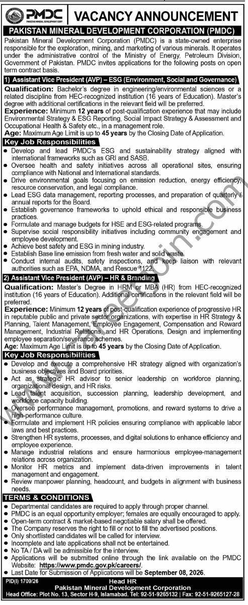 Pakistan Mineral Development Corp PMDC Jobs 23 August 2026 Dawn 1