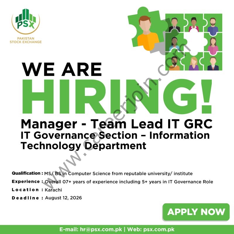 Pakistan Stock Exchange PSX Jobs Manager / Team Lead IT GRC 1