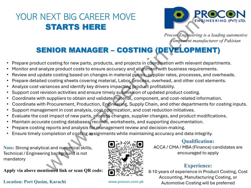 Procon Engineering Pvt Ltd Jobs Sr Manager Costing (Development) 1