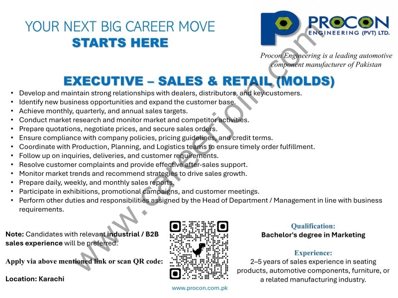 Procon Engineering Pvt Ltd Jobs Executive Sales & Retail (Molds) 1
