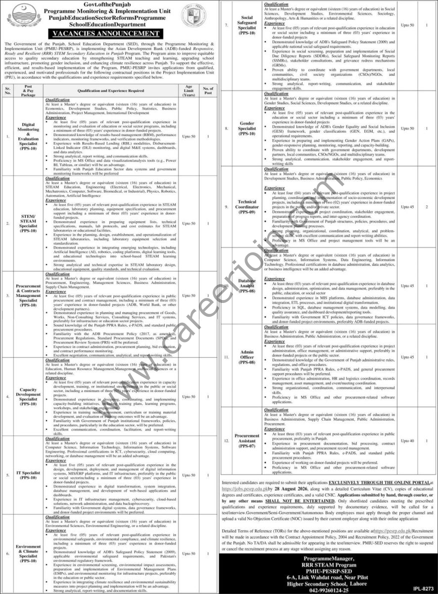 Programme Monitoring & Implementation Unit Jobs 13 August 2026 Express 1