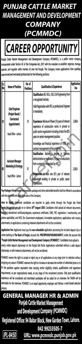 Punjab Cattle Market Management & Development Co Jobs 16 August 2026 Express 1