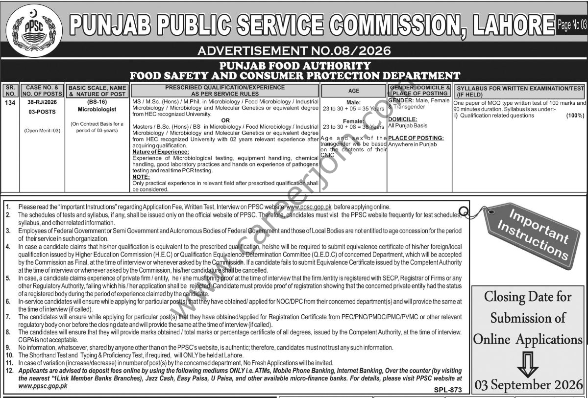 Punjab Food Authority Jobs 18 August 2026 Express Tribune 1