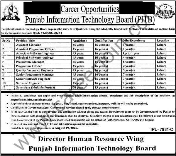 Punjab Information Technology Board PITB Jobs 02 August 2026 Nawaiwaqt 1