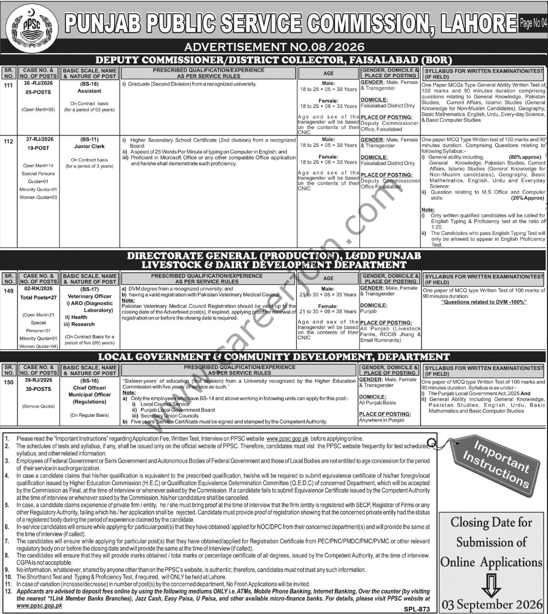 Punjab Public Service Commission PPSC Jobs 18 August 2026 Express Tribune 1