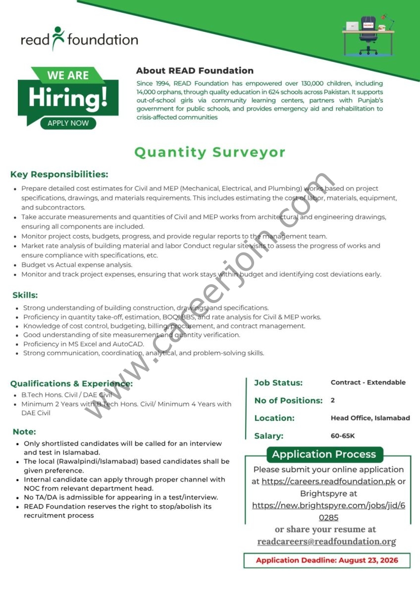 READ Foundation Jobs Quantity Surveyor 1