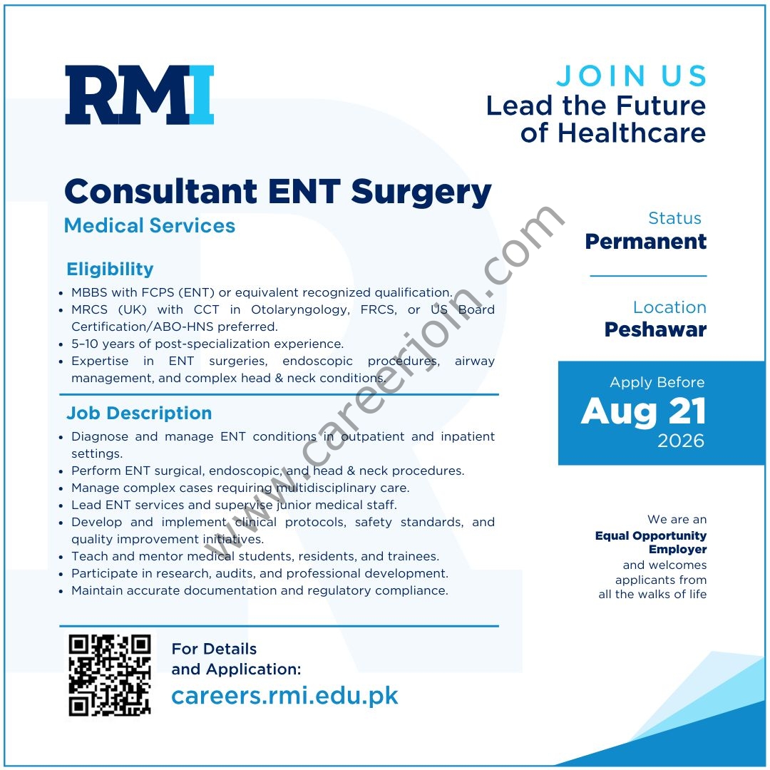 Rehman Medical Institute RMI Jobs Consultant ENT Surgery 1