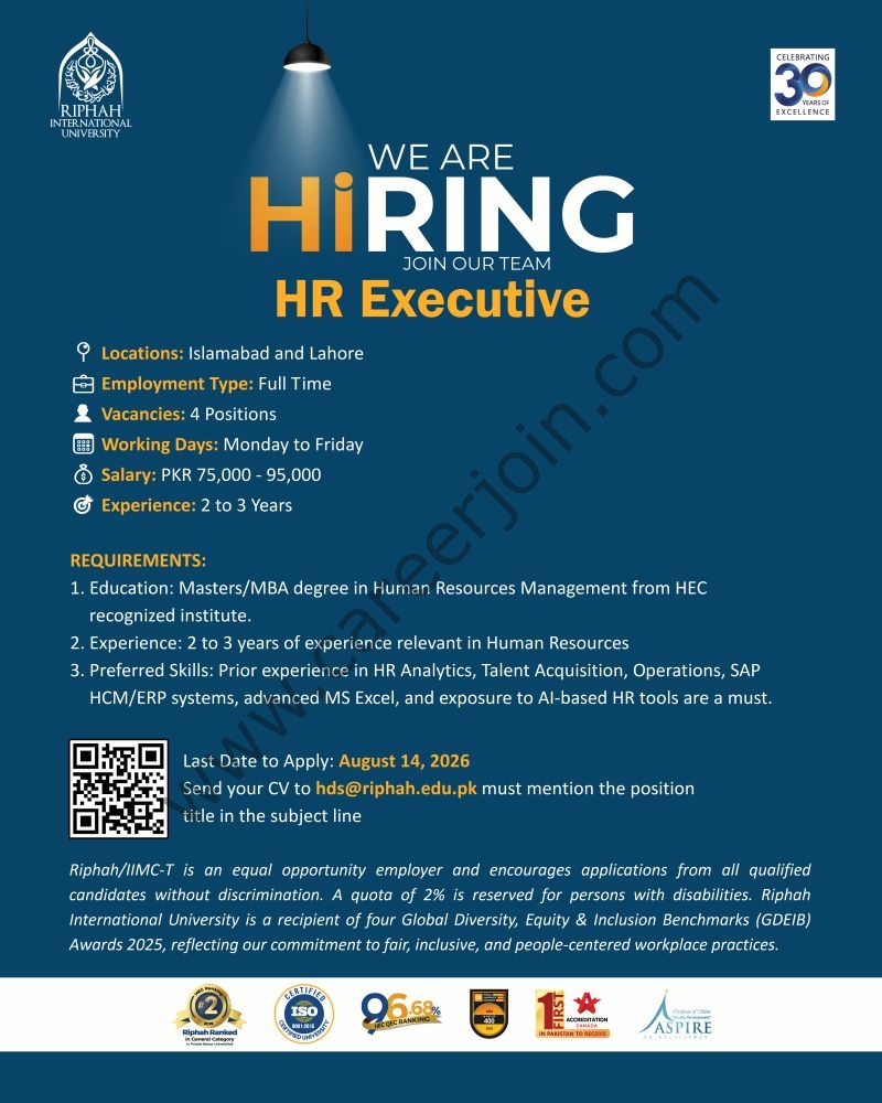 Riphah International University Jobs HR Executive 1