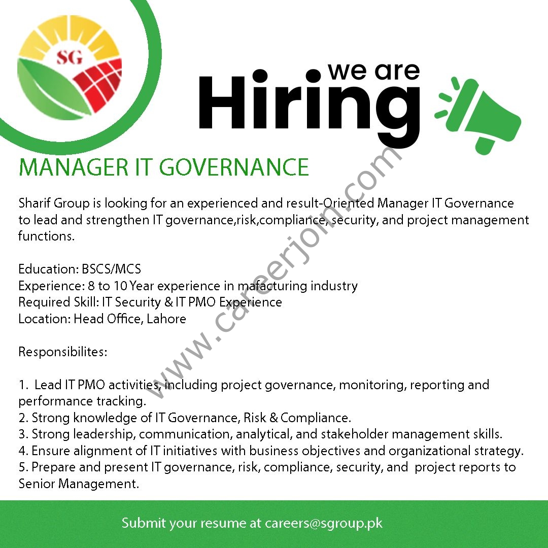 Sharif Group Jobs Manager IT Governance 1
