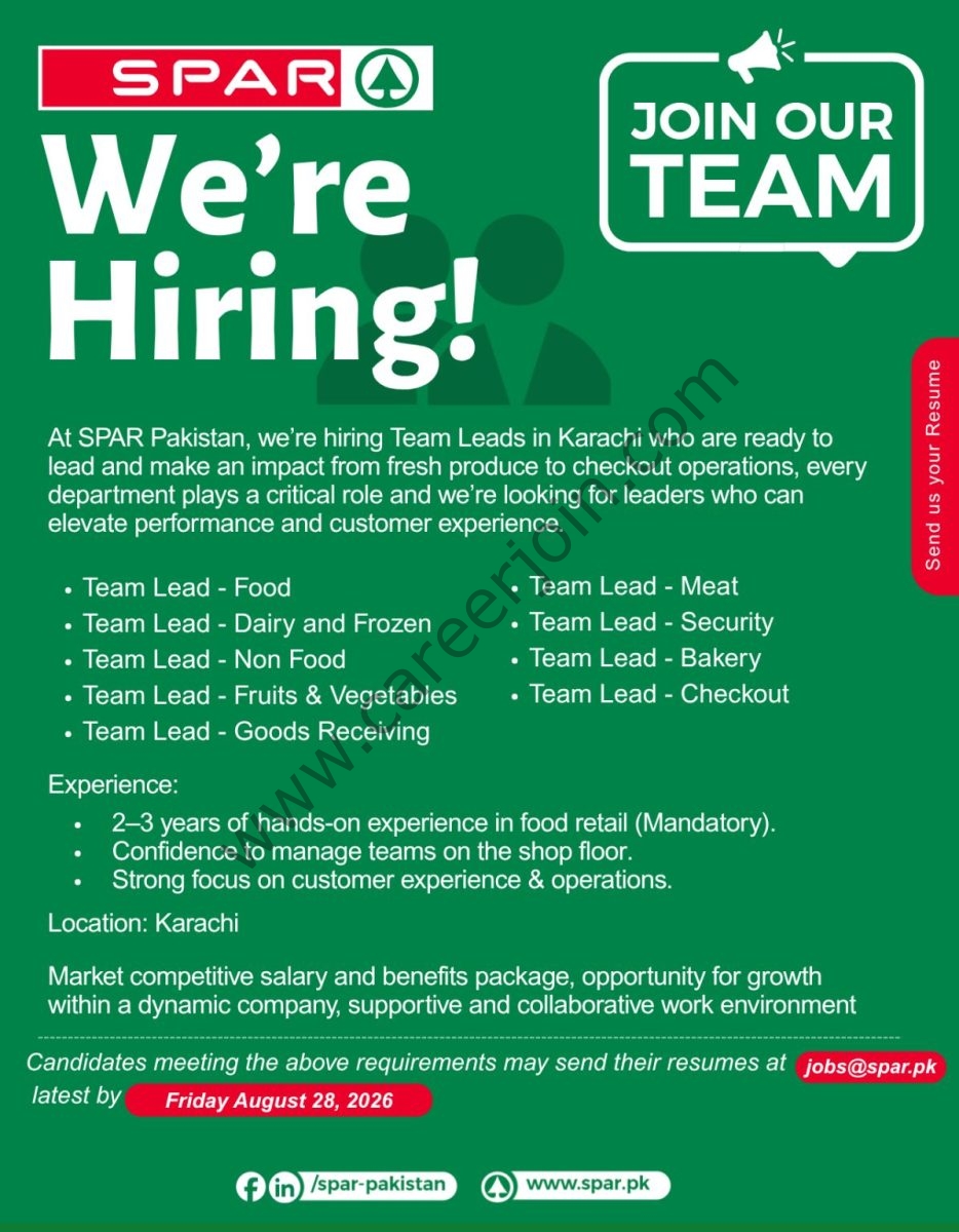 SPAR Pakistan Jobs August 2026 1