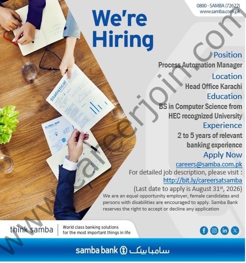 Samba Bank Limited Jobs Process Automation Manager 1